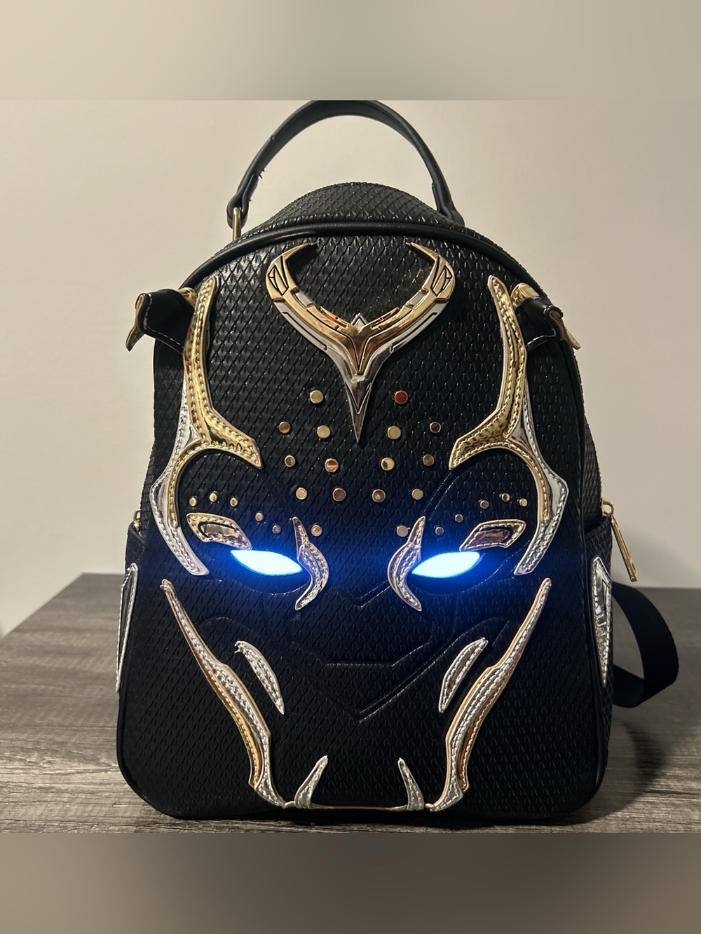 Marvel Black Panther: Wakanda Forever Black Mini Backpack with light up eyes
